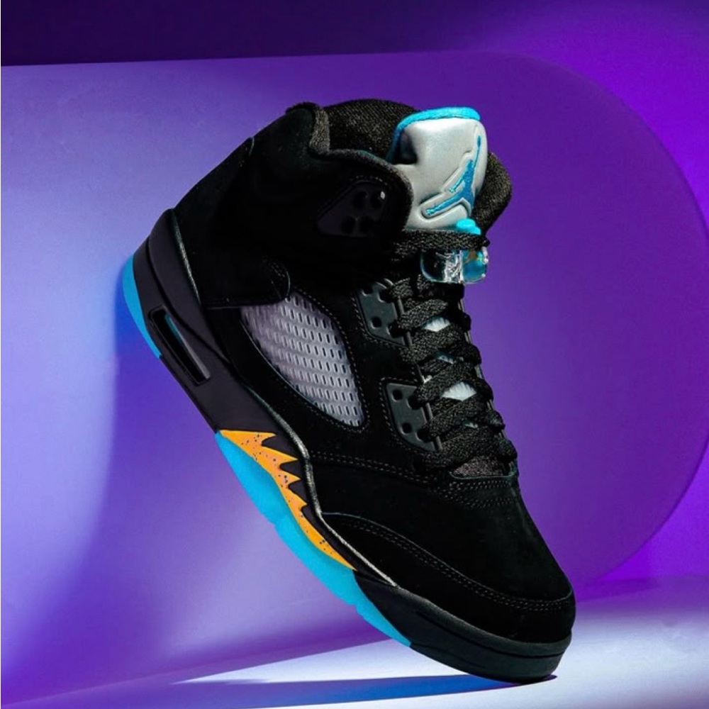 Jordan 5s in Aqua Black and Blue Men's Shoes